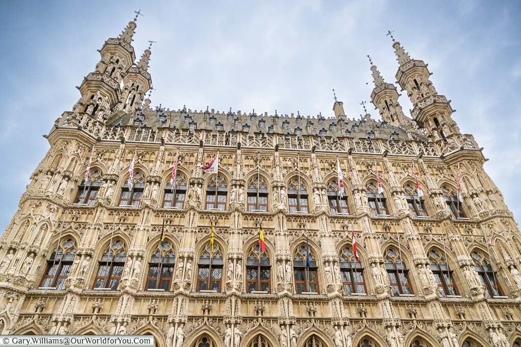 A close-up of leuven's ornate facade of its town hall