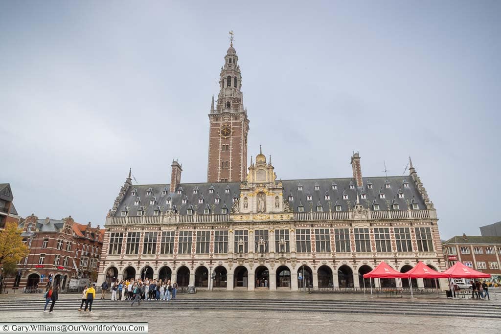 The outside of the University Library of Leuven from the Monseigneur Ladeuzeplein