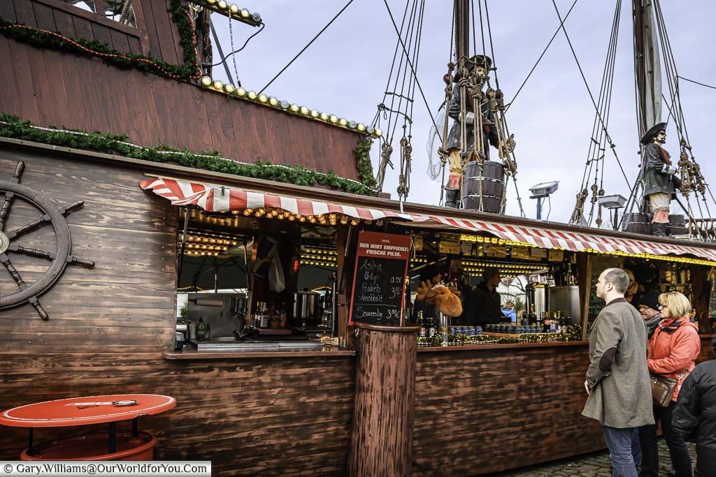 A drinks stall in the shape of a galleon at Cologne's Harbour Market