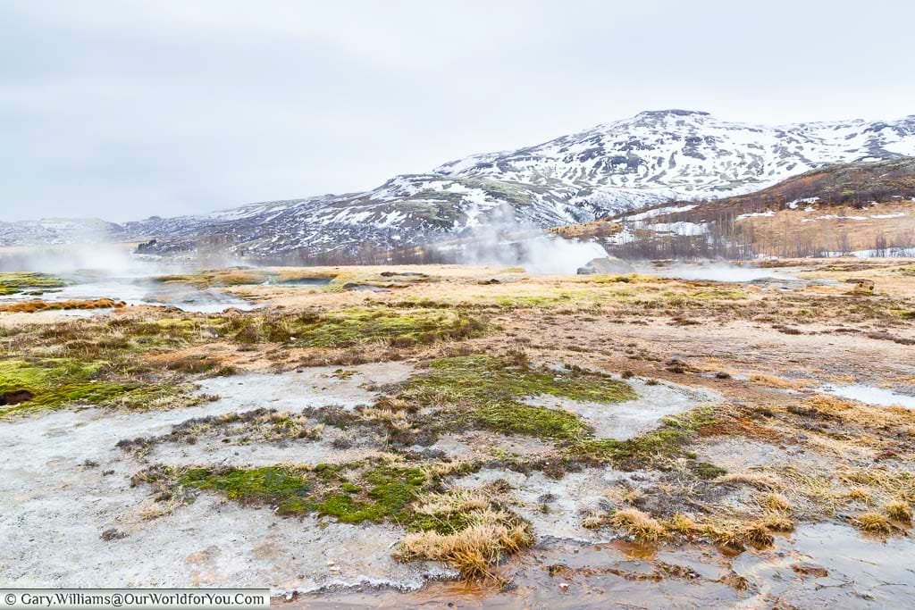 Steam rising from the earth on the Golden Circle in Iceland