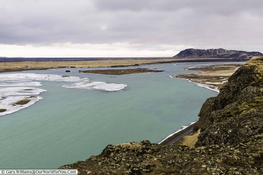 Looking from Gaukshöfði, across route 32, to a large tributary in the south west of Iceland