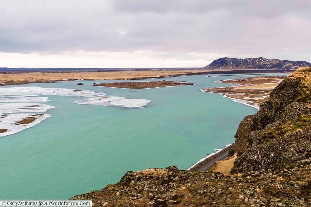 Looking from Gaukshöfði, across route 32, to a large tributary in the south west of Iceland