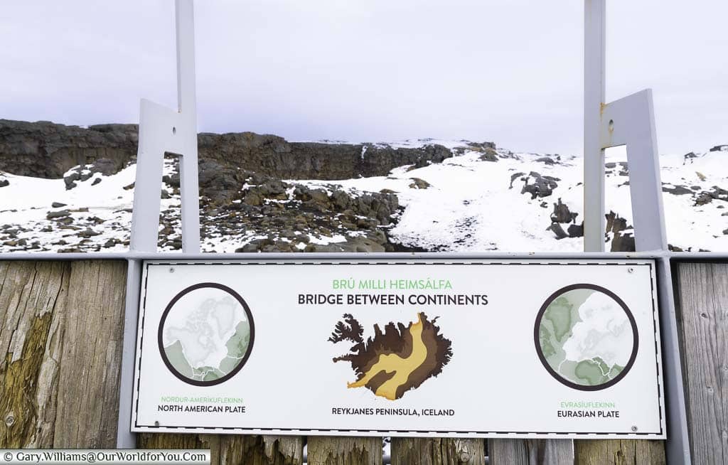 The information panel on the centre of the Bridge Between Continents in southern Iceland