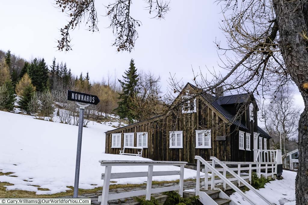 The signposted Nonnahús wooden home in Akureyri, Iceland
