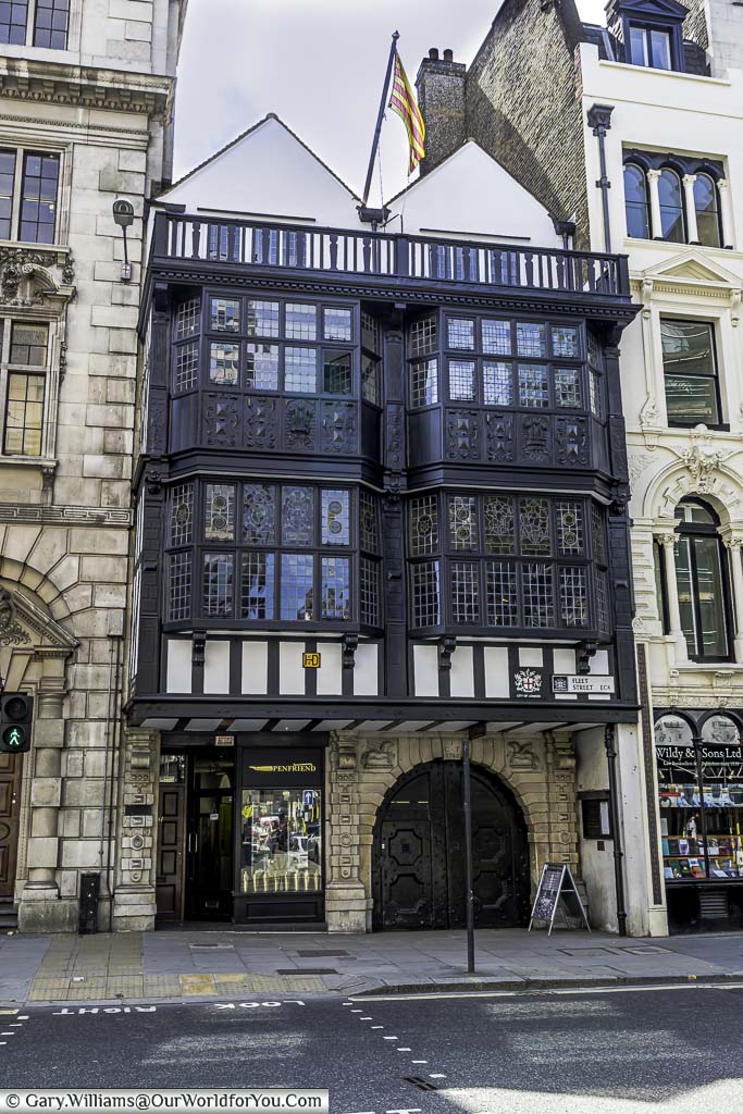 A half-timbered building on Fleet Street that was once a tavern that predated the Great Fire of London in 1666
