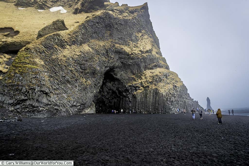 A cave in the basalt rock formation on the Reynisfjara Beach