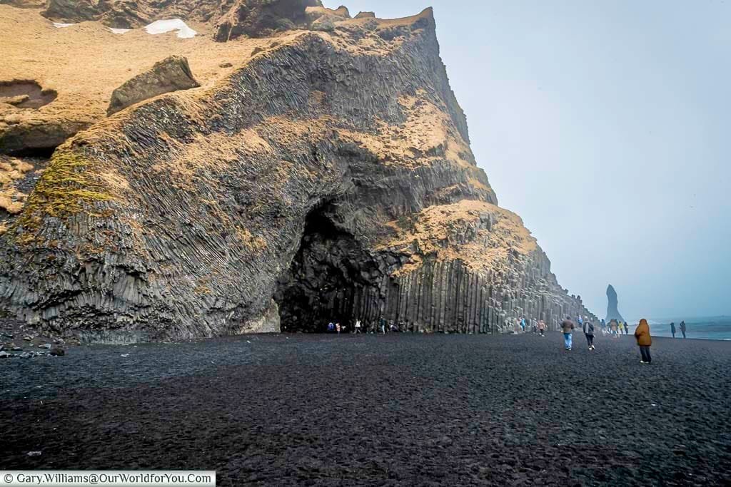 A cave in the basalt rock formation on the Reynisfjara Beach