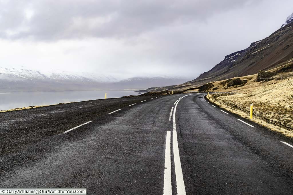 The deserted route one weaving its way through the landscape of eastern Iceland
