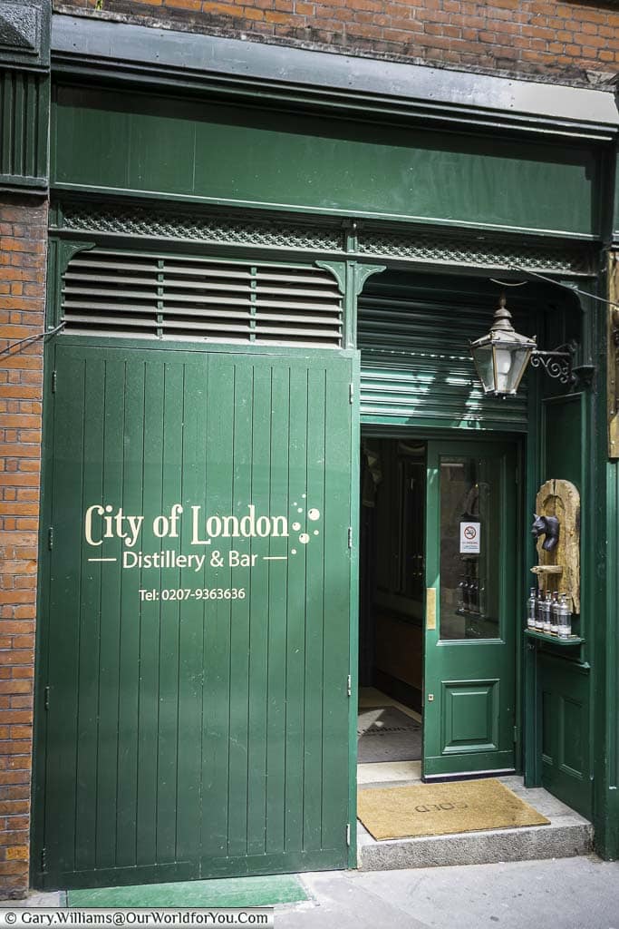 The discreet entrance to the City of London Distillery, in Bride lane off Fleet Street