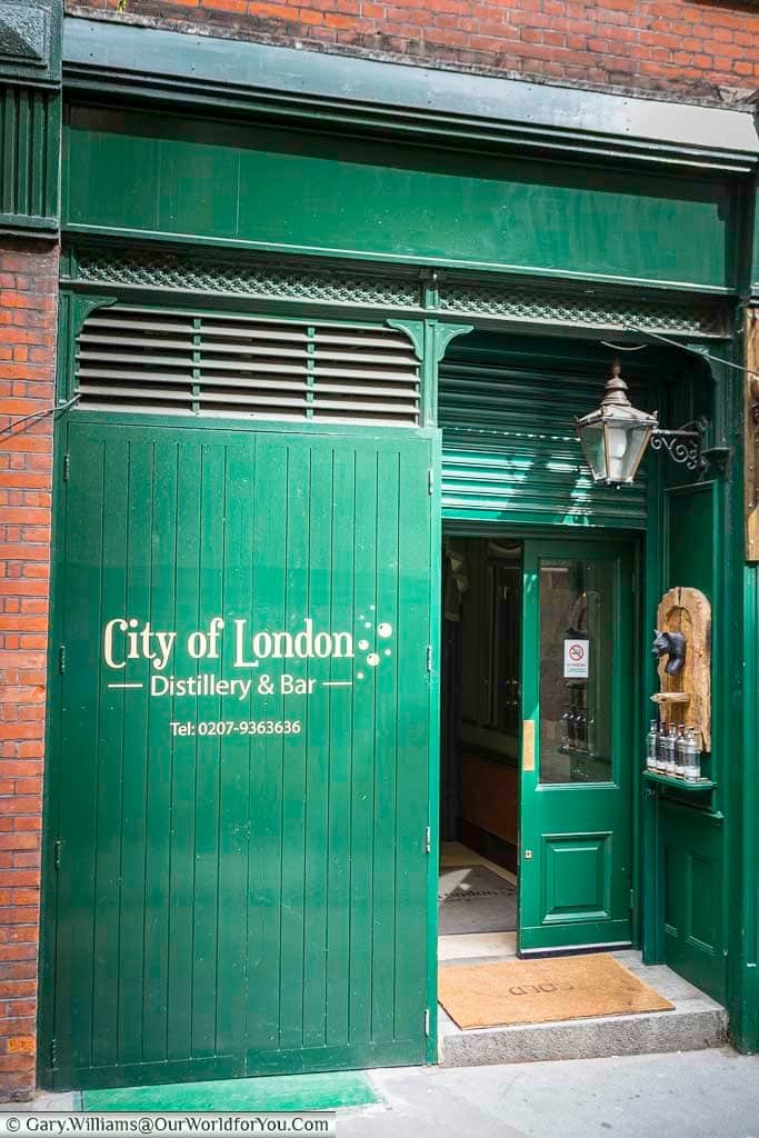 The discreet entrance to the City of London Distillery, in Bride lane off Fleet Street