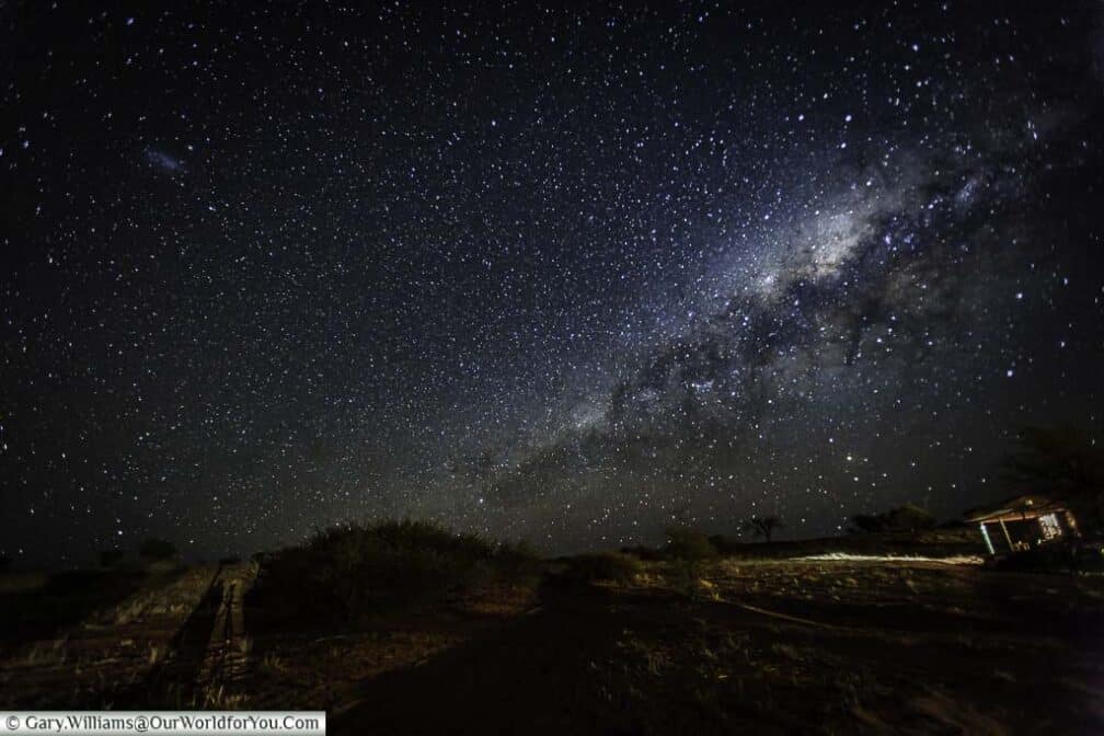 The Milky Way and night sky from our safari lodge at Bagatelle Kalahari Game Ranch, Namibia