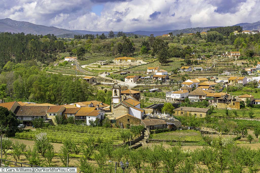 The view across the quiet hillside village of Salzedas that ww passed throuhg on our portuguese road trip
