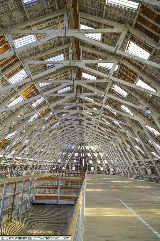 The impressive internal space and roof of number 3 slip in Chatham Dockyard, a museum and part-time film set.