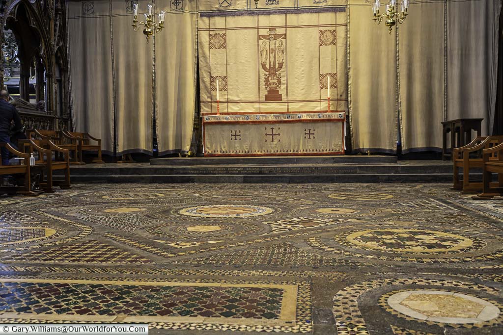 The cosmati pavement in front of the high altar of westminster abbey, shrouded for lent