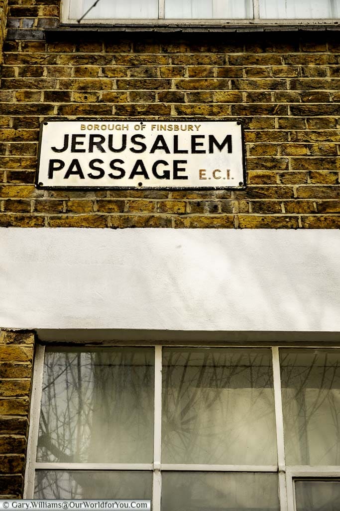 The Street sign for Jerusalem Passage, in the Borough of Finsbury, within the City of London