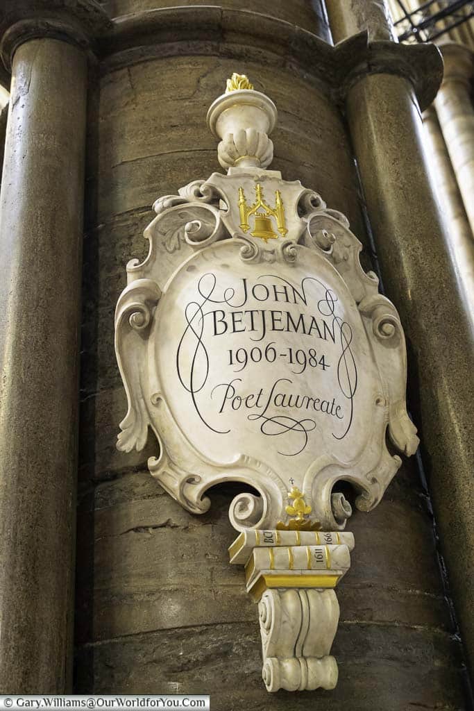 The memorial plaque to John Betjeman in the poets corner area westminster abbey in london