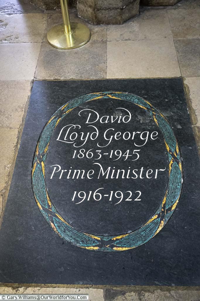 The memorial stone for David Lloyd George in westminster abbey in london