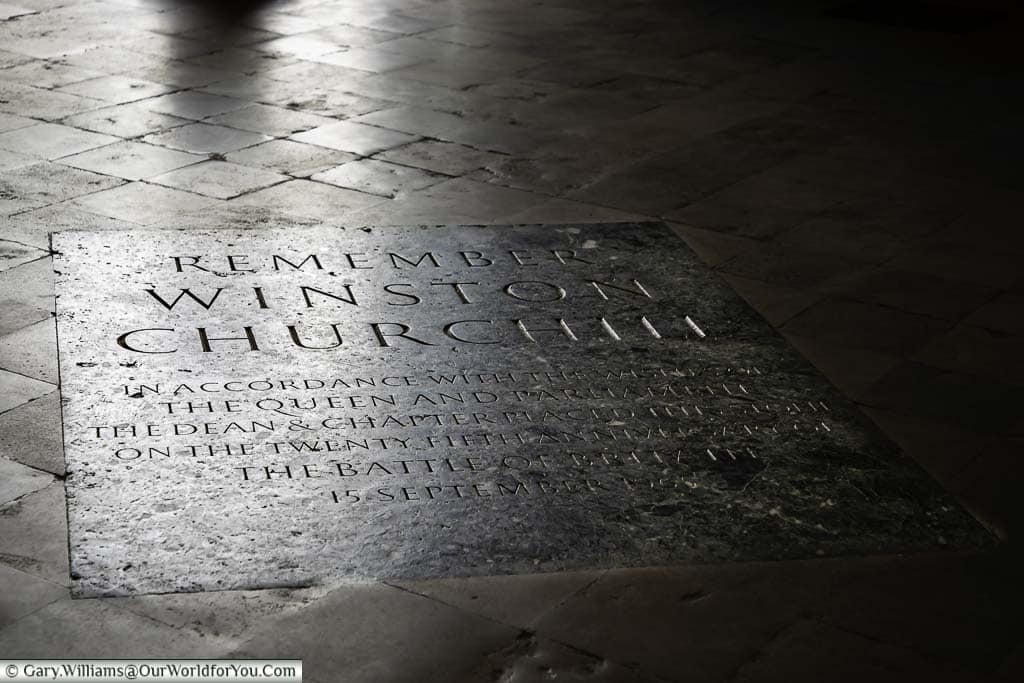 The memorial stone for winston churchill in westminster abbey in london
