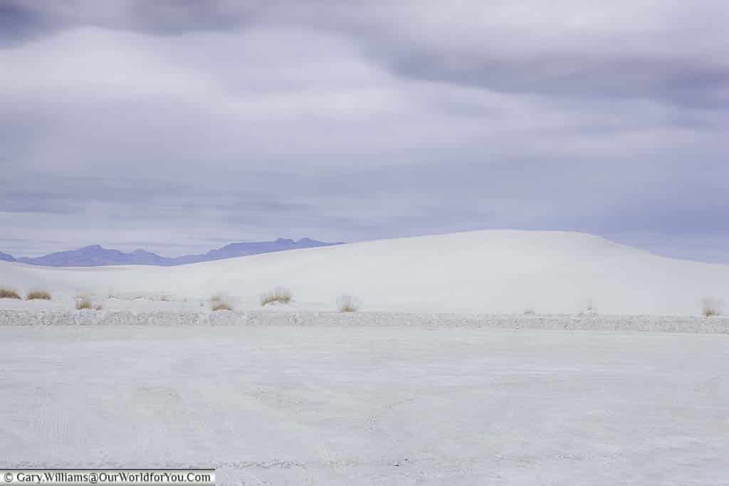 The pure white gypsum landscape of the White Sands National Monument in New Mexico