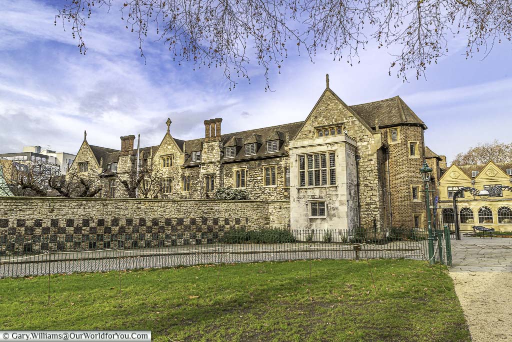 A view of the Tudor buildings that stand at the edge of Charterhouse square.