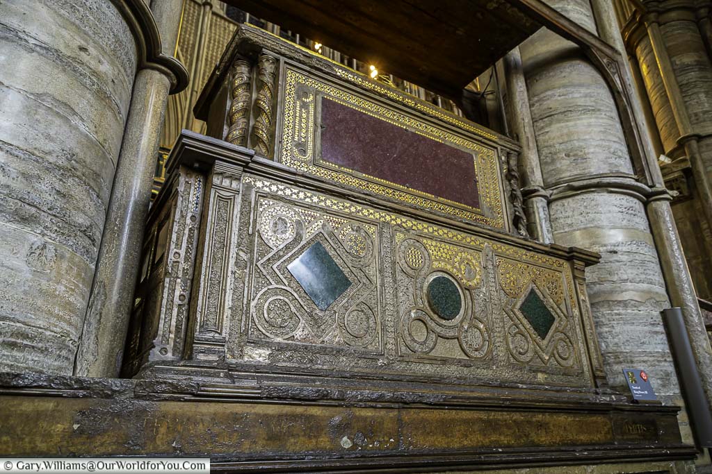 The Tomb of Henry III set between two pillars in westminster abbey in london