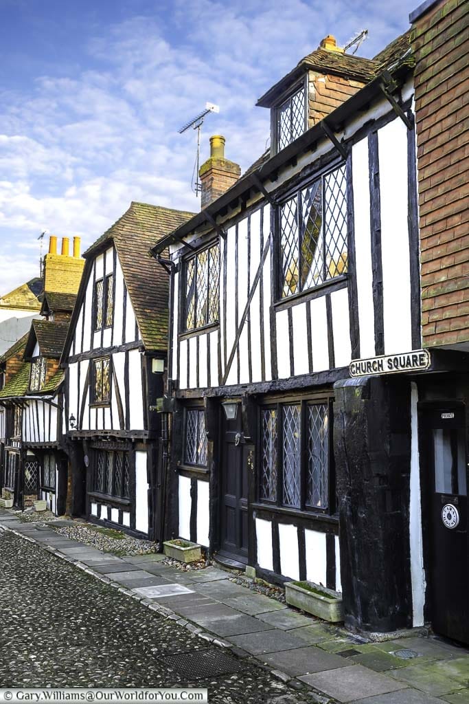 Half-timbered Tudor homes in Church Square in Rye, East Sussex