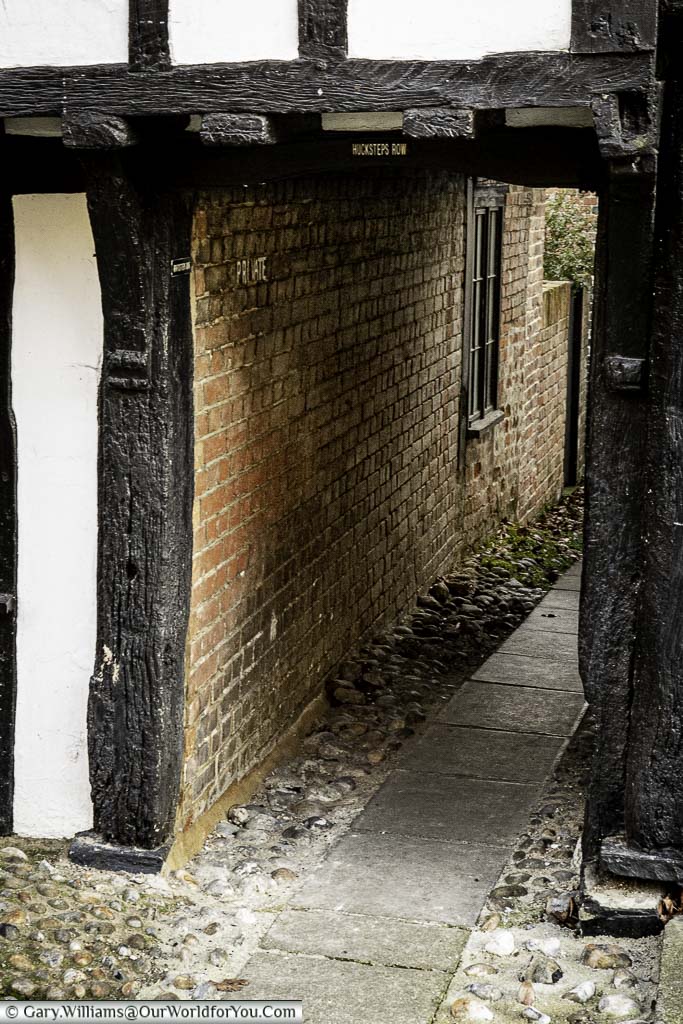 Hucksteps Row, a narrow land between two tudor buildings off church street in rye, east sussex