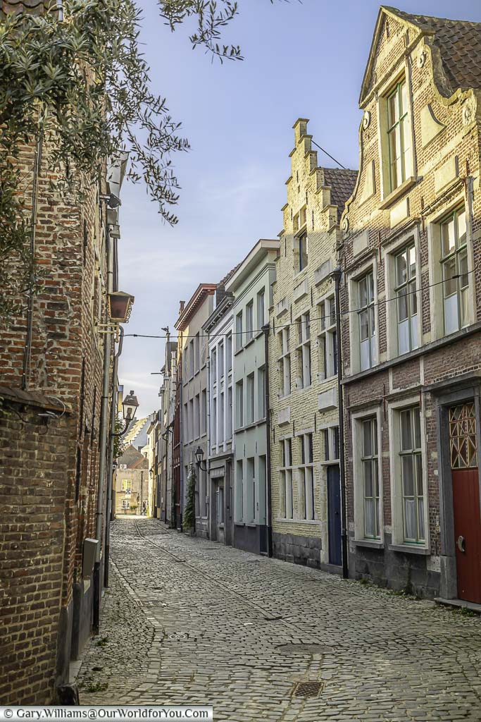 The quiet, narrow, cobbled lanes of the patershol district of ghent in belgium