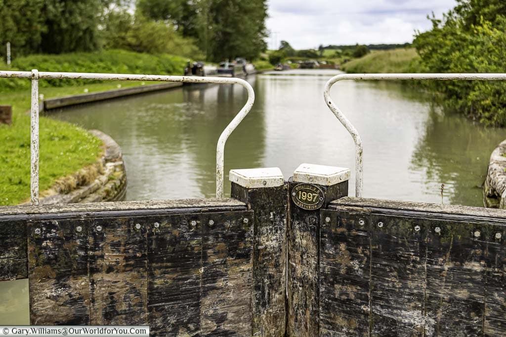 A close look at well-worn lock gates, refurbished in 1997, as we rise on the kennet and avon canal