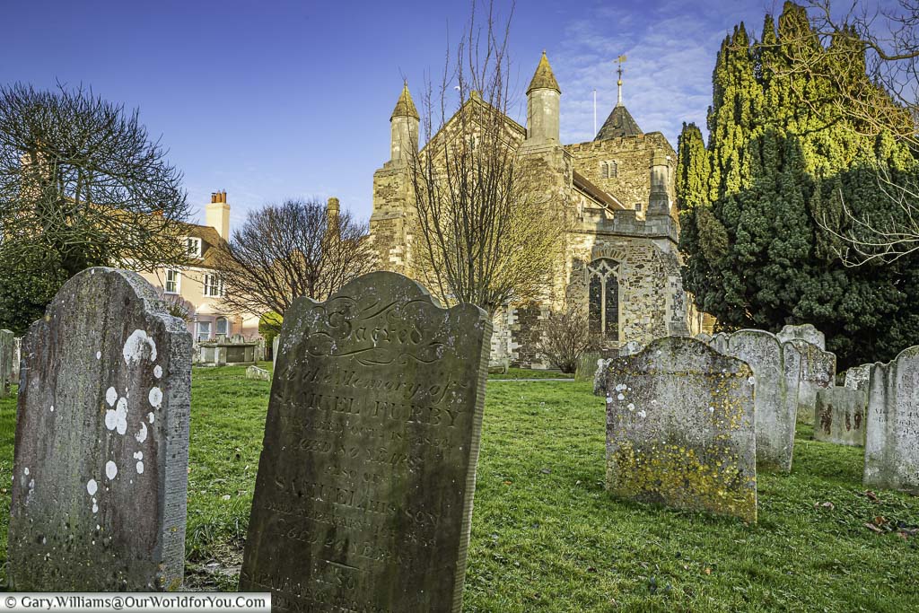 Ancient headstones in the graveyard of saint mary the virgin church in rye, east sussex