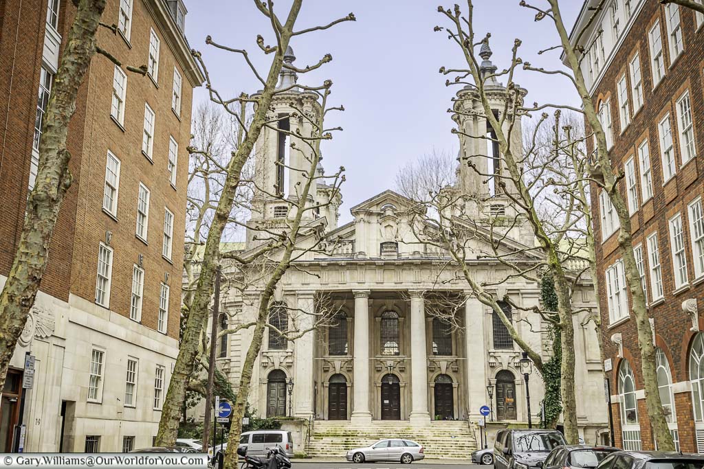 The former church of St. John’s in Smith’s Square build in an English Baroque style that has now repurposed as a concert hall in Westminster.