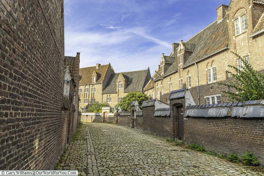 The red brick buildings that line the lanes of Great St Elizabeth Beguinage on the edge of Ghent
