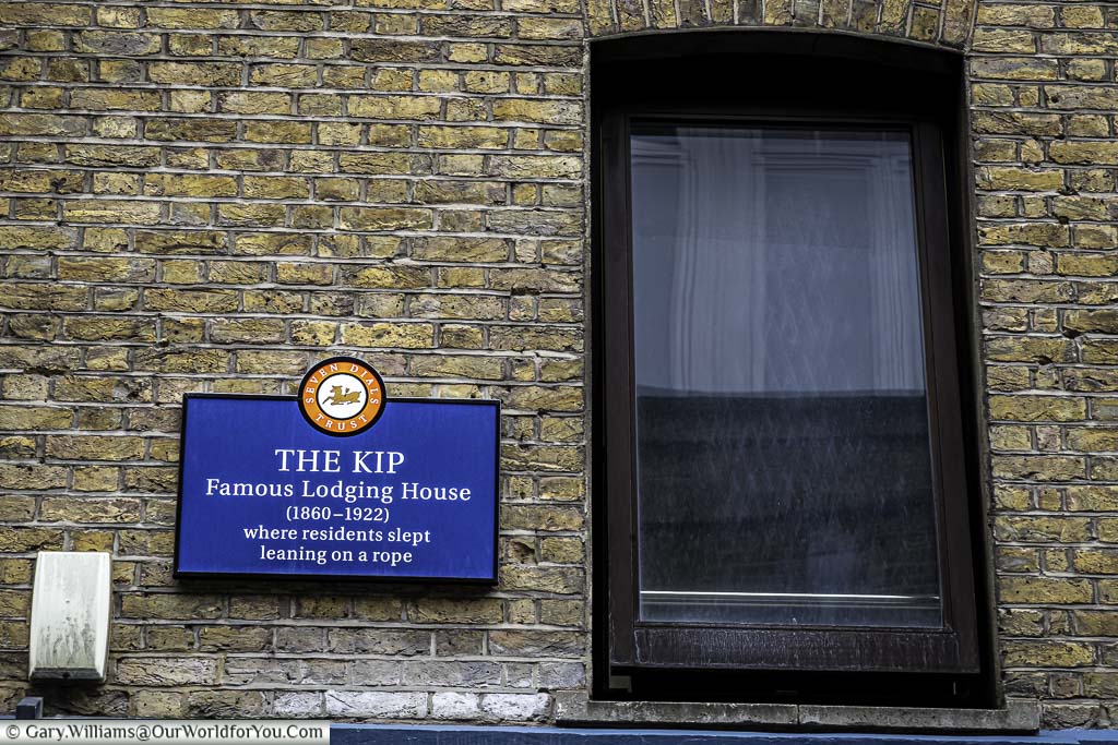 A sign to commemorate the Kip lodging house in london's covent garden