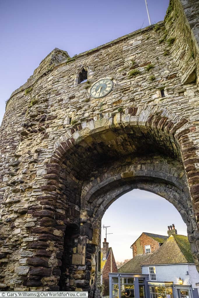 A look up to the only remaining medieval gate house at the road entrance to rye in east sussex