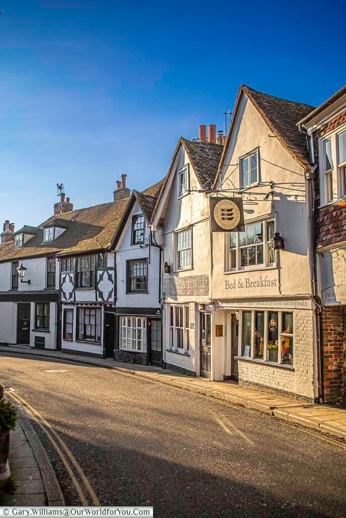 The old Tudor houses at the end of 'The Mint' that are now shops, restaurants, and a Bed & Breakfast hotel.