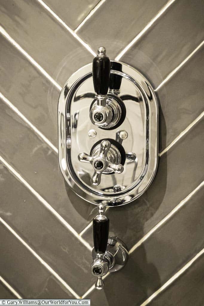 The traditional, but modern shower taps in our king deluxe room at the hotel indigo chester