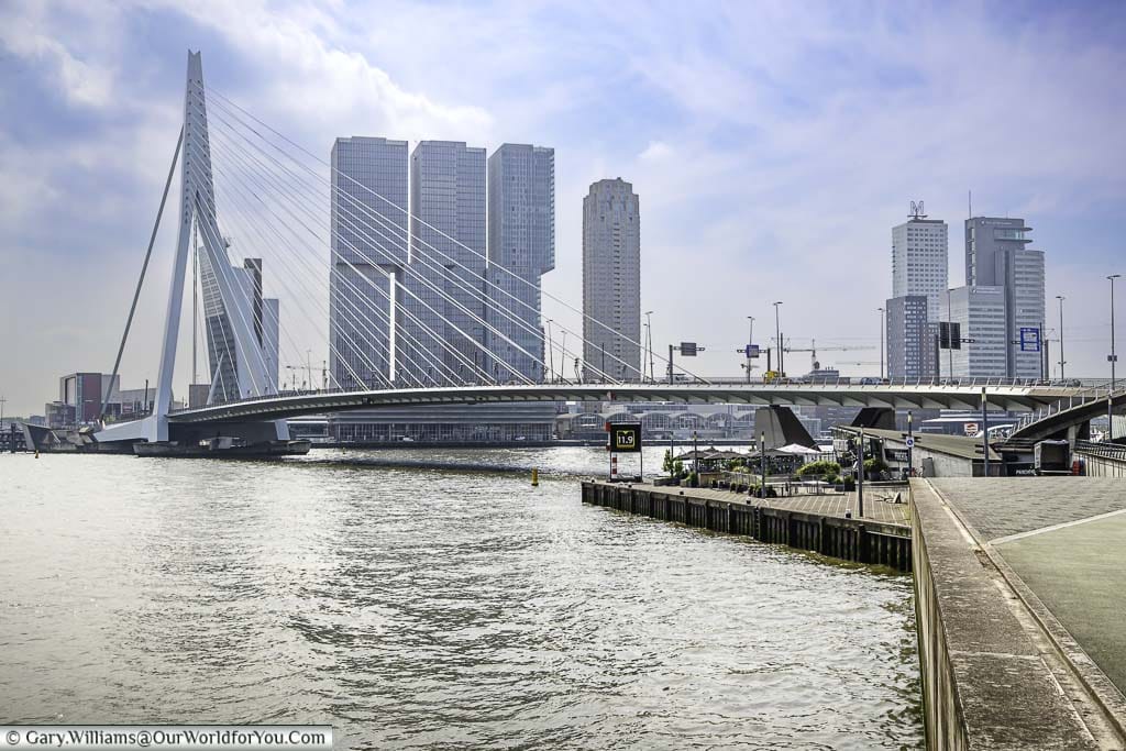 The Erasmusbrug or Erasmus Bridge over the Nieuwe Maas waterway in central rotterdam