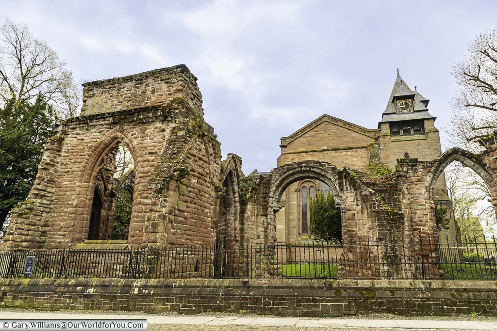 The ruins of chester's ancient cathedral in the ground of the saint john the baptist's church