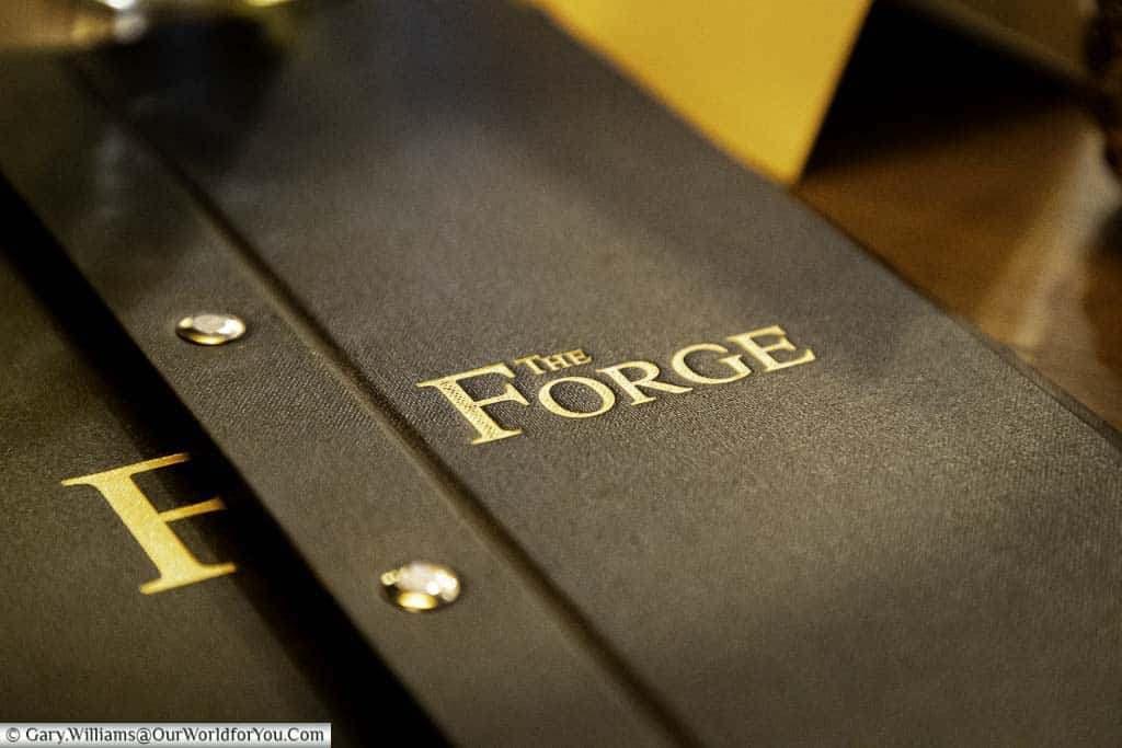 A close-up of the Forge wine menu in the hotel indigo chester