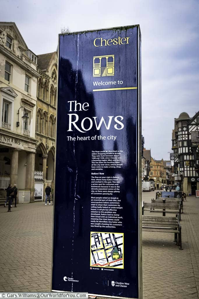 chester's tourist information board for the rows on eastgate street