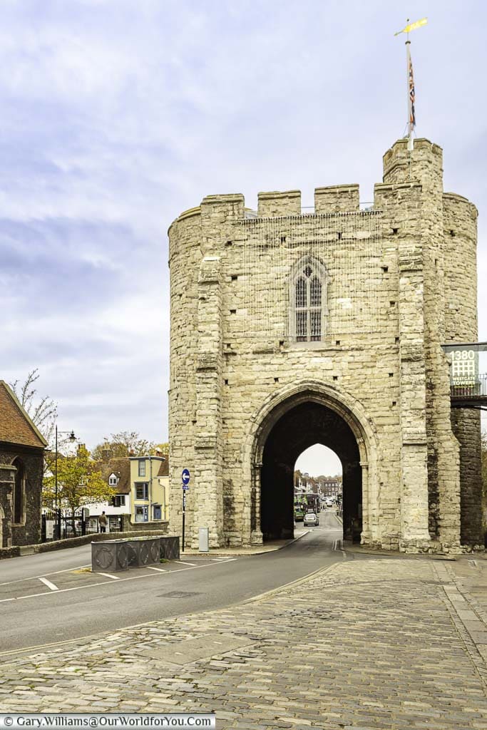 The stone Westgate medieval gatehouse in Canterbury