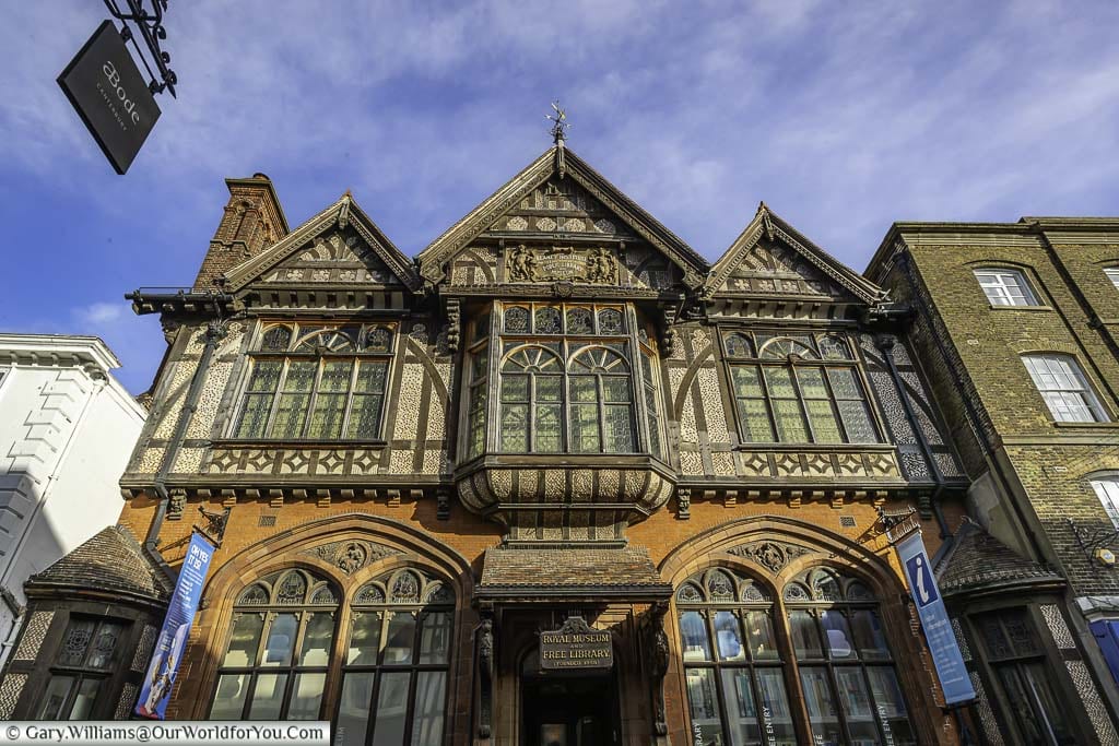 Beaney House, a late 19th-century Tudor revival building that is now home to the central museum, library and art gallery of the city of Canterbury