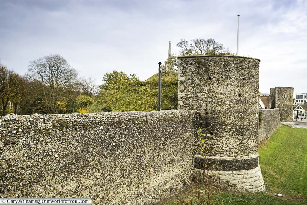 Canterbury's City Walls around the edge of Dane John Gardens in the south-east of the city