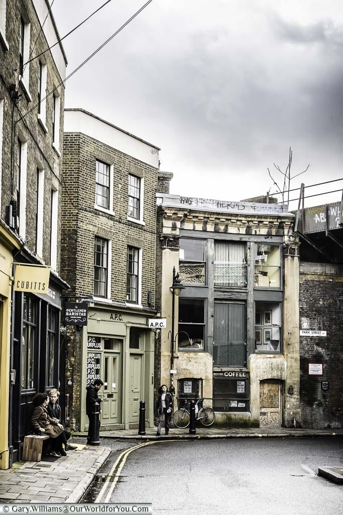 A look along the grungy park street at the back of the historic borough market on london's bankside