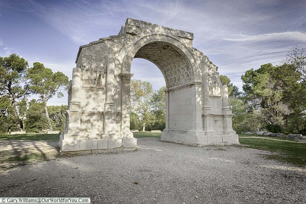 A free standing Roman triumphal arch on the outskirts of St Remy de Provence.
