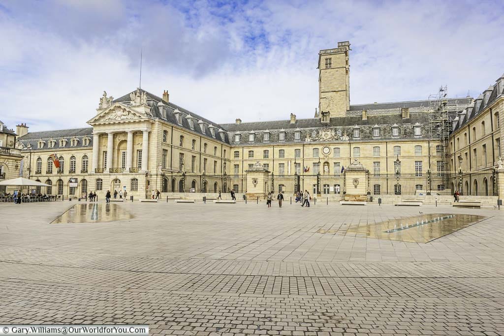The grand stone palacial Dijon town hall from the Place de la Libération in the centre of Dijon, France
