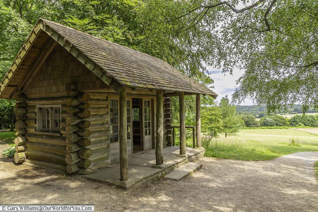 The wooden discovery cabin within emmett's gardens with views overlooking the weald of kent