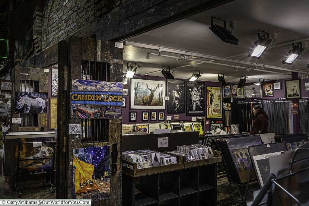 A print store in Camden Market selling an eclectic mix of posters in all sizes.