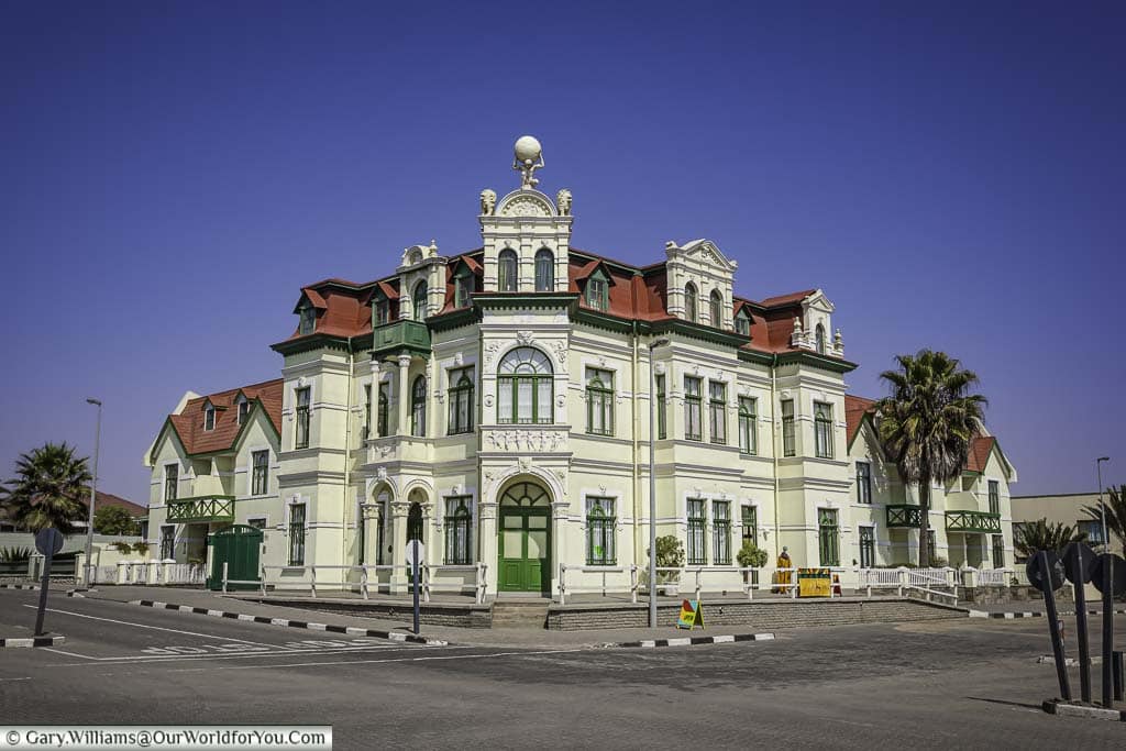A colonial-era building in a Bavarian-style in Swakopmund, Namibia
