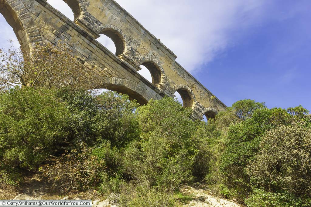 A different view of arches of the Pont du Gard in provence in southern france
